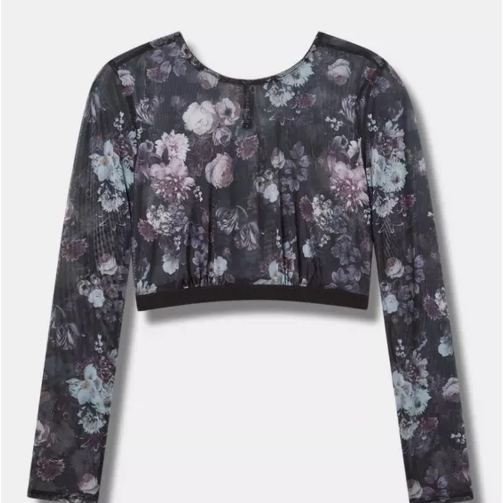 Torrid Black Floral Long Sleeve Crop Top